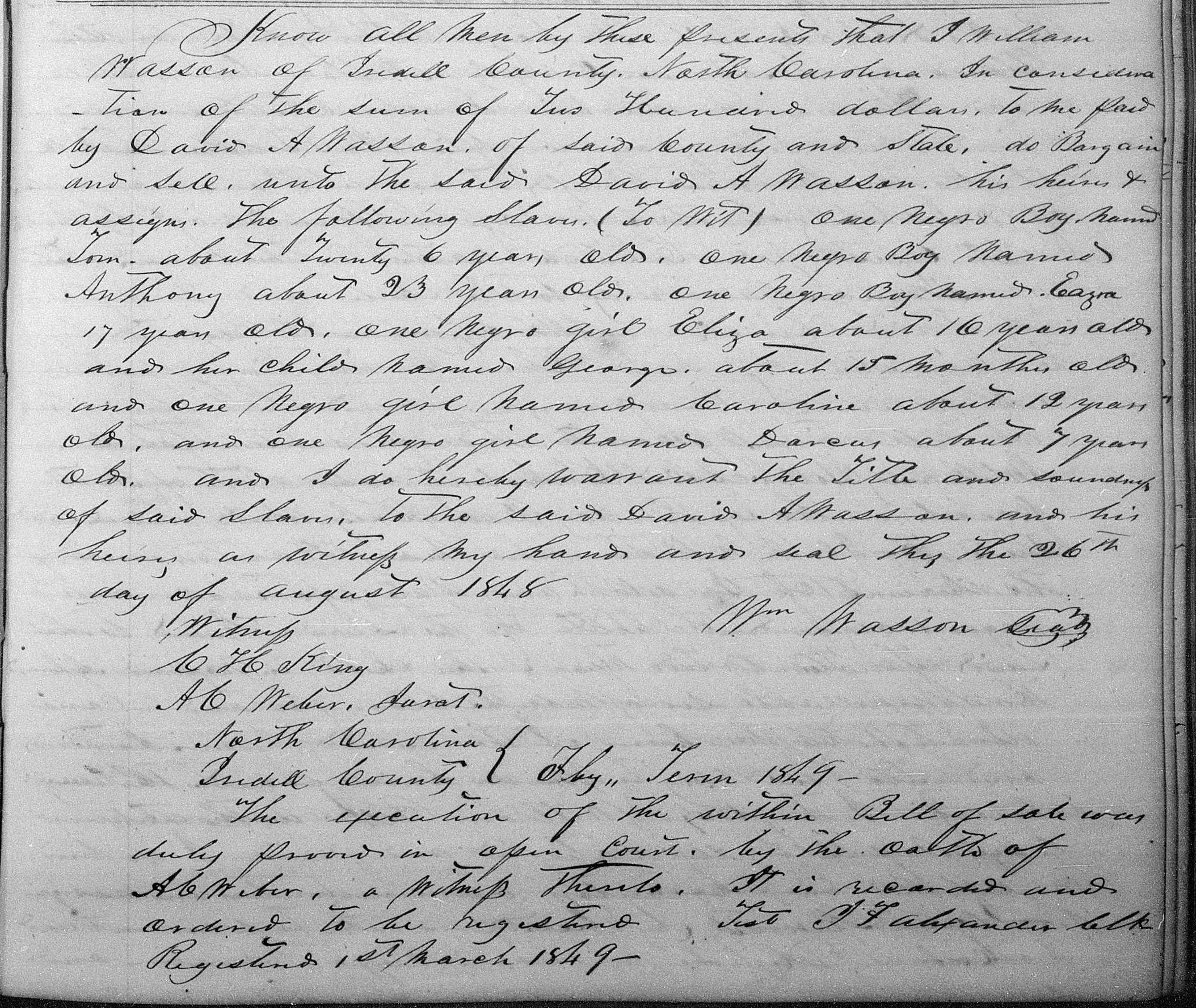 People Not Property Slave Deeds, Digital Library on American Slavery